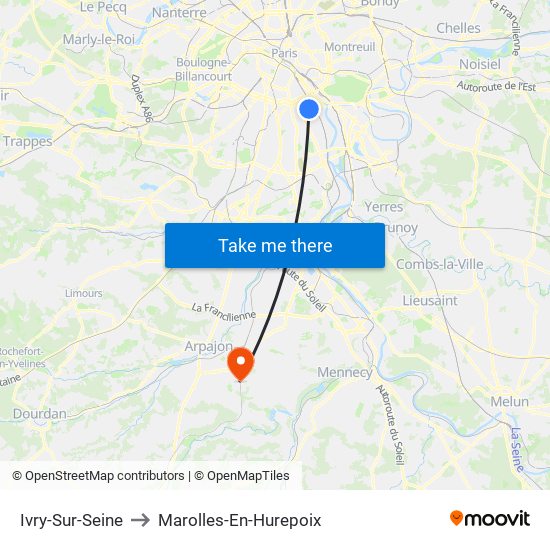 Ivry-Sur-Seine to Marolles-En-Hurepoix map