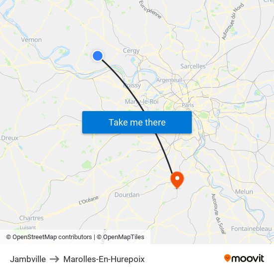 Jambville to Marolles-En-Hurepoix map