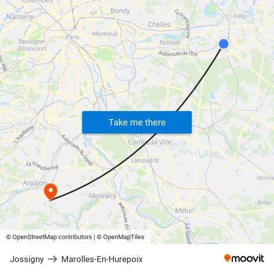 Jossigny to Marolles-En-Hurepoix map