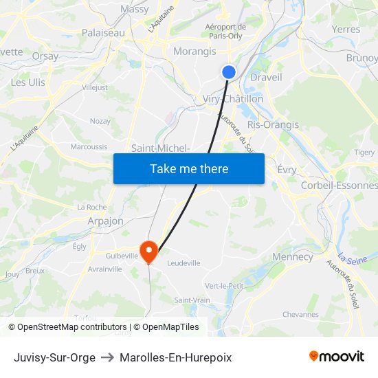 Juvisy-Sur-Orge to Marolles-En-Hurepoix map