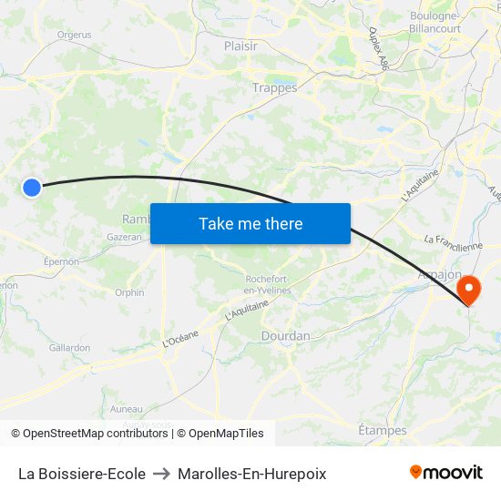 La Boissiere-Ecole to Marolles-En-Hurepoix map
