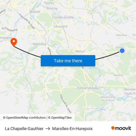 La Chapelle-Gauthier to Marolles-En-Hurepoix map