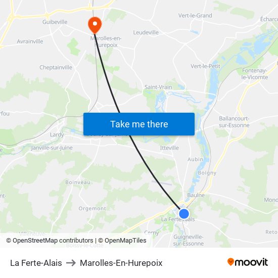 La Ferte-Alais to Marolles-En-Hurepoix map