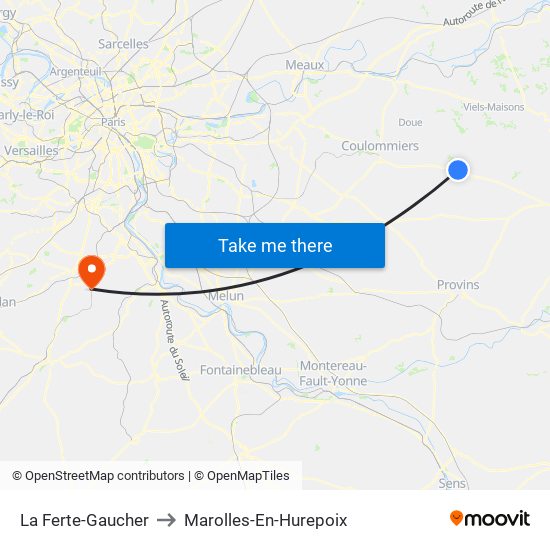 La Ferte-Gaucher to Marolles-En-Hurepoix map