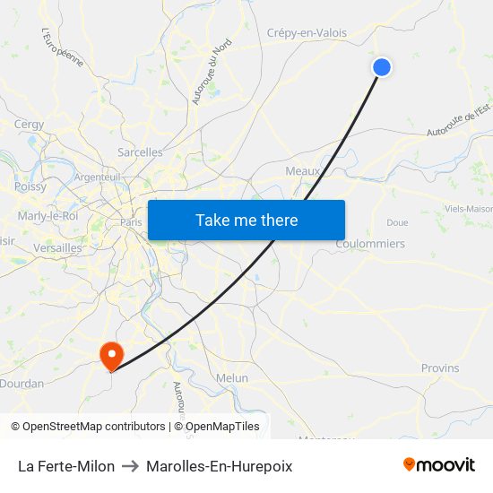 La Ferte-Milon to Marolles-En-Hurepoix map
