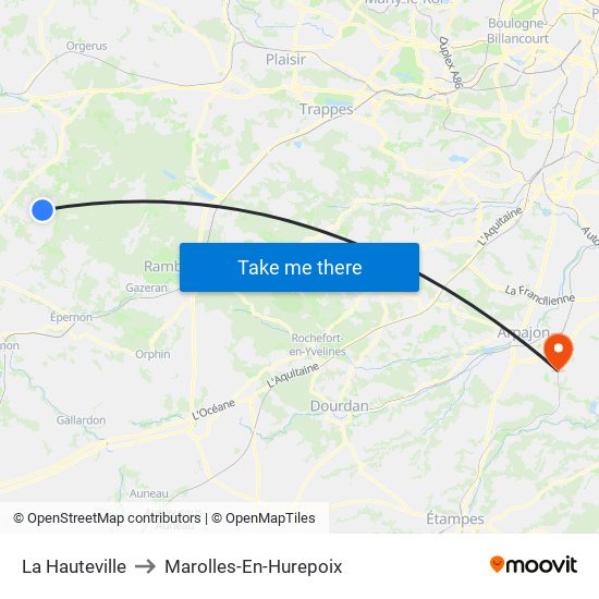 La Hauteville to Marolles-En-Hurepoix map