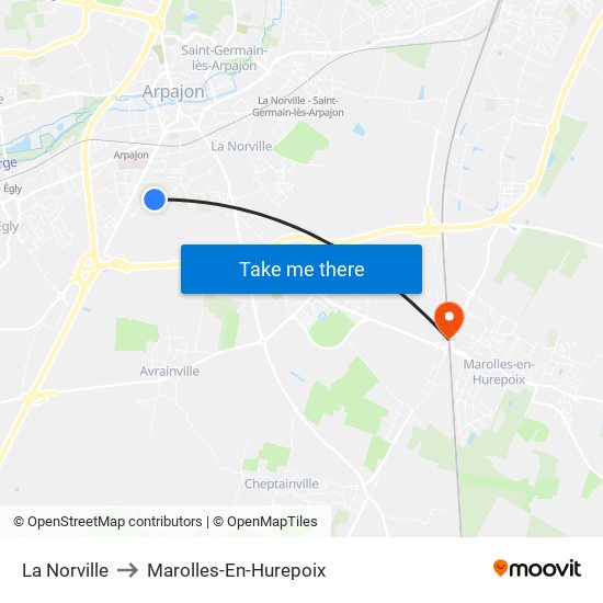La Norville to Marolles-En-Hurepoix map