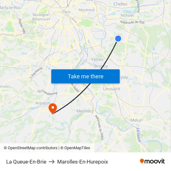 La Queue-En-Brie to Marolles-En-Hurepoix map