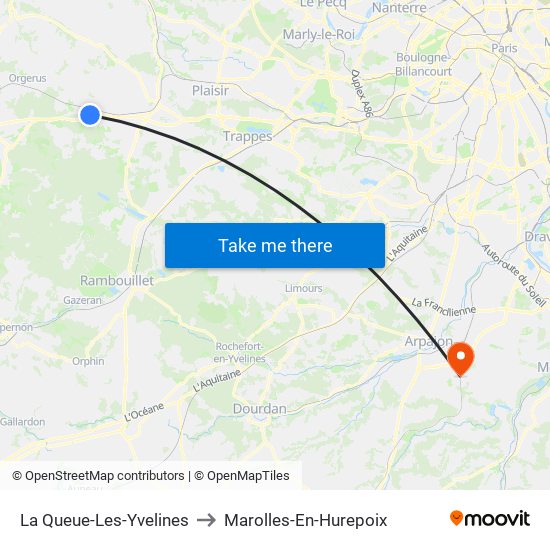 La Queue-Les-Yvelines to Marolles-En-Hurepoix map