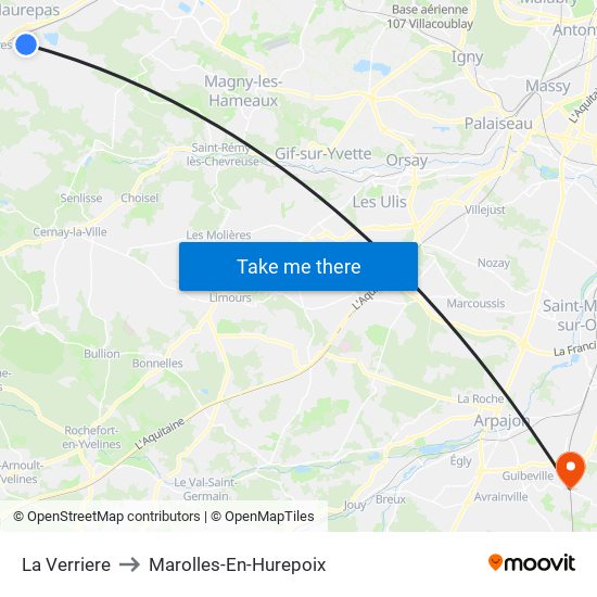 La Verriere to Marolles-En-Hurepoix map
