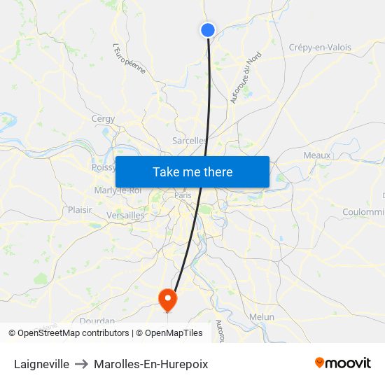 Laigneville to Marolles-En-Hurepoix map