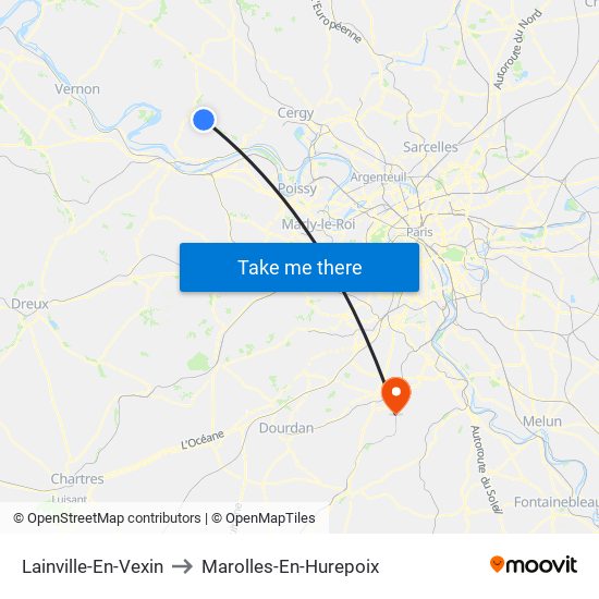 Lainville-En-Vexin to Marolles-En-Hurepoix map