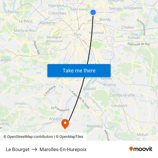 Le Bourget to Marolles-En-Hurepoix map