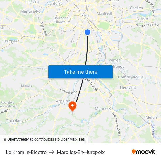 Le Kremlin-Bicetre to Marolles-En-Hurepoix map