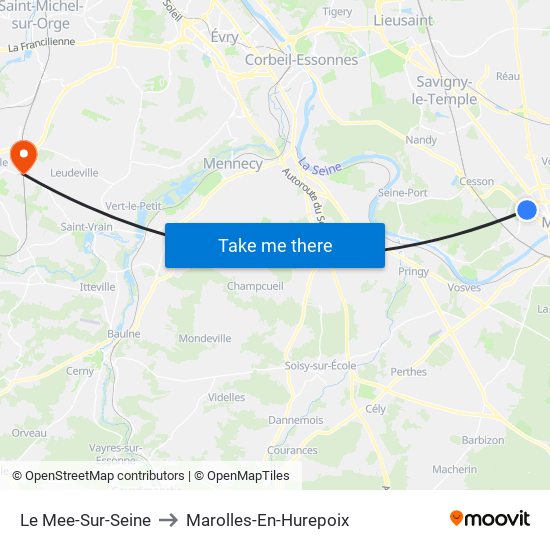 Le Mee-Sur-Seine to Marolles-En-Hurepoix map