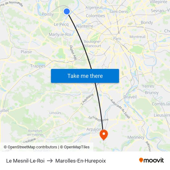 Le Mesnil-Le-Roi to Marolles-En-Hurepoix map