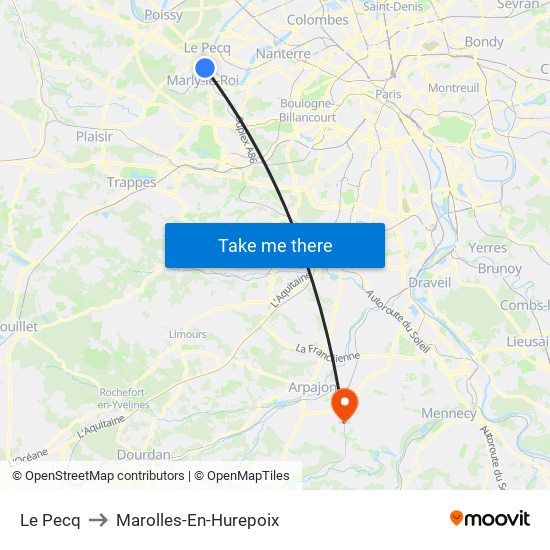Le Pecq to Marolles-En-Hurepoix map
