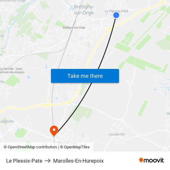 Le Plessis-Pate to Marolles-En-Hurepoix map