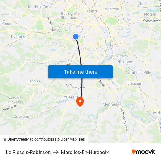 Le Plessis-Robinson to Marolles-En-Hurepoix map