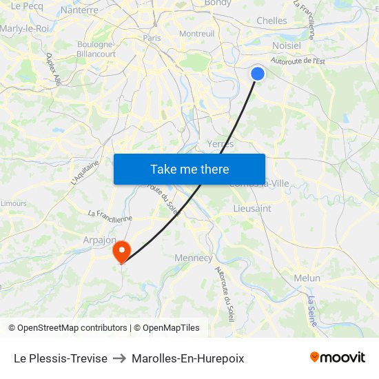Le Plessis-Trevise to Marolles-En-Hurepoix map