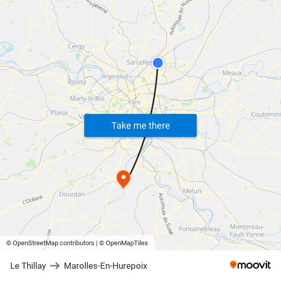 Le Thillay to Marolles-En-Hurepoix map
