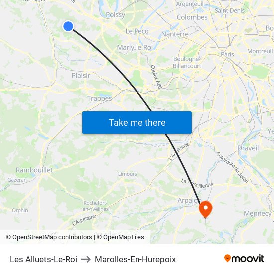 Les Alluets-Le-Roi to Marolles-En-Hurepoix map