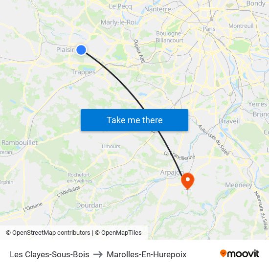 Les Clayes-Sous-Bois to Marolles-En-Hurepoix map