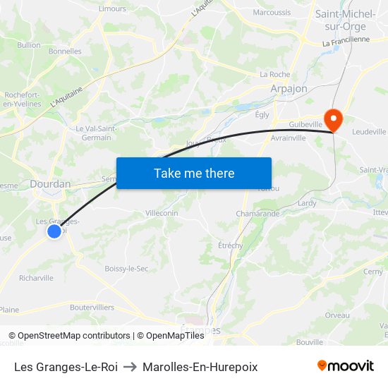 Les Granges-Le-Roi to Marolles-En-Hurepoix map