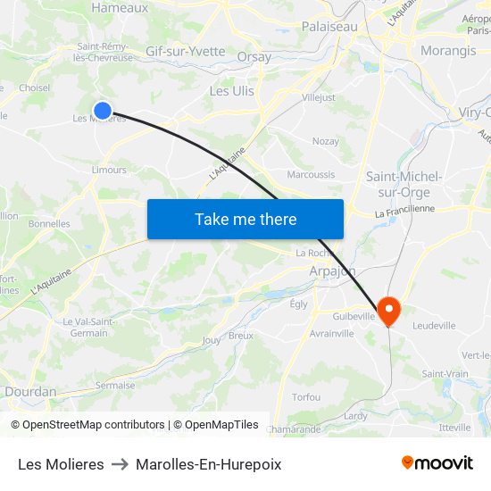 Les Molieres to Marolles-En-Hurepoix map