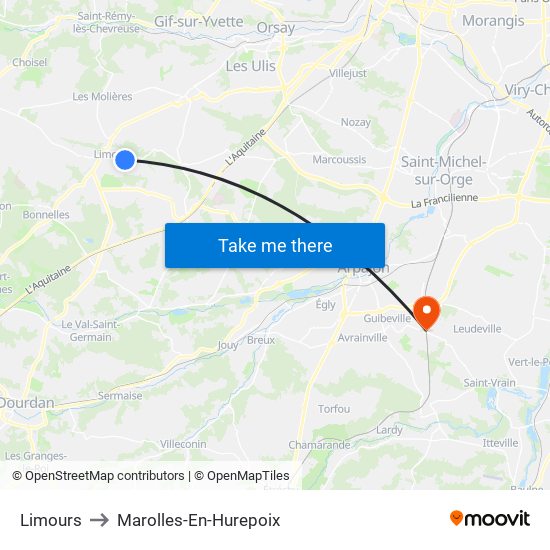 Limours to Marolles-En-Hurepoix map