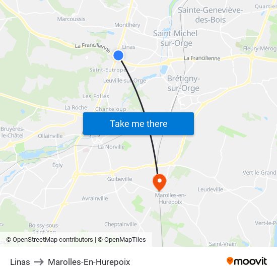 Linas to Marolles-En-Hurepoix map