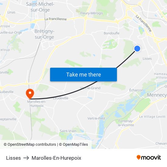 Lisses to Marolles-En-Hurepoix map