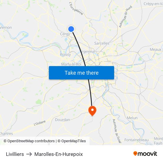 Livilliers to Marolles-En-Hurepoix map