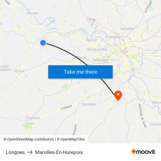 Longnes to Marolles-En-Hurepoix map