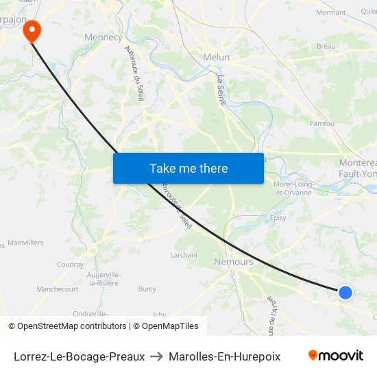 Lorrez-Le-Bocage-Preaux to Marolles-En-Hurepoix map
