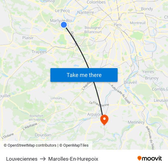 Louveciennes to Marolles-En-Hurepoix map