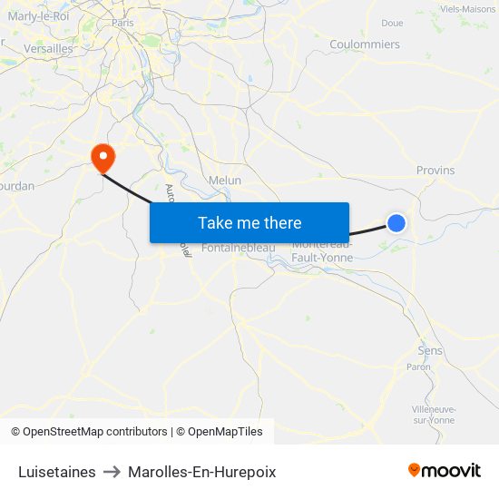 Luisetaines to Marolles-En-Hurepoix map