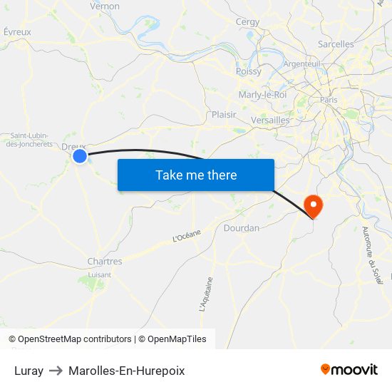 Luray to Marolles-En-Hurepoix map