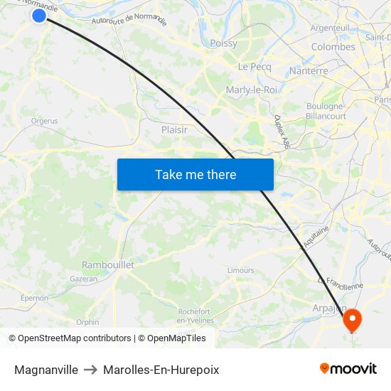 Magnanville to Marolles-En-Hurepoix map