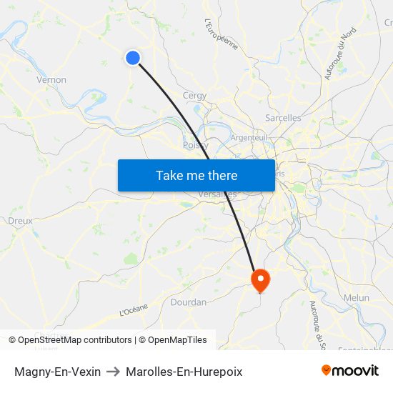 Magny-En-Vexin to Marolles-En-Hurepoix map