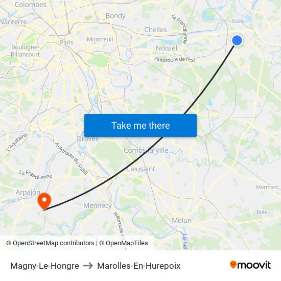 Magny-Le-Hongre to Marolles-En-Hurepoix map