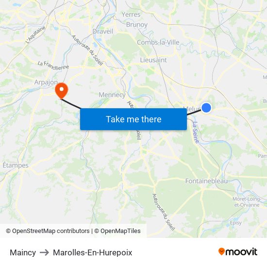 Maincy to Marolles-En-Hurepoix map