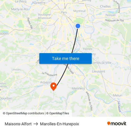 Maisons-Alfort to Marolles-En-Hurepoix map