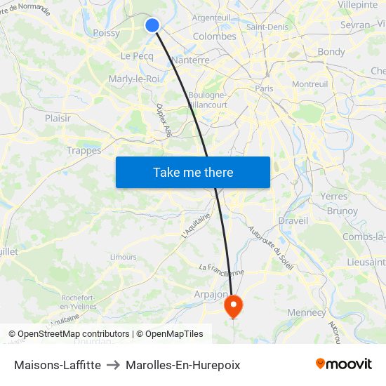 Maisons-Laffitte to Marolles-En-Hurepoix map