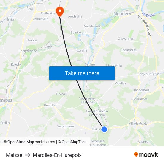 Maisse to Marolles-En-Hurepoix map