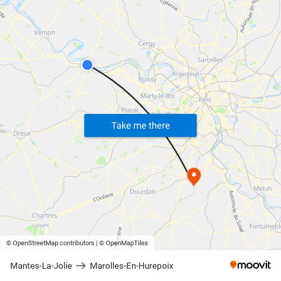 Mantes-La-Jolie to Marolles-En-Hurepoix map