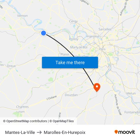 Mantes-La-Ville to Marolles-En-Hurepoix map