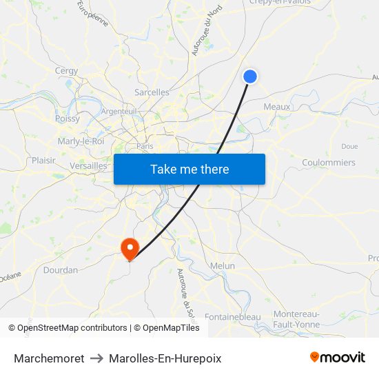 Marchemoret to Marolles-En-Hurepoix map