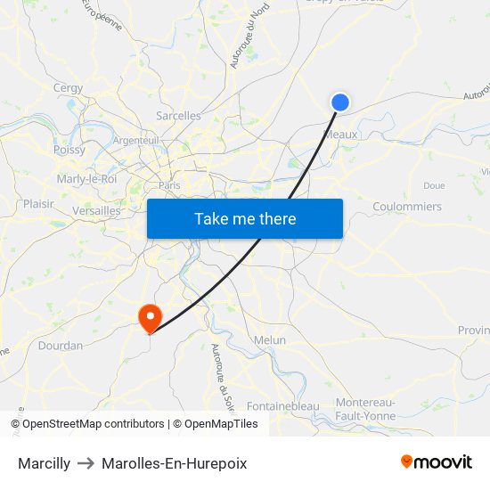 Marcilly to Marolles-En-Hurepoix map