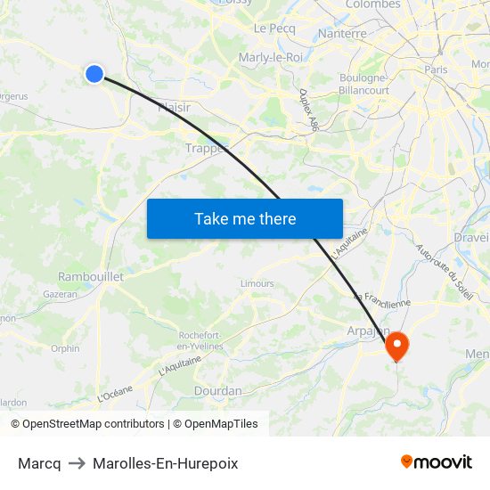 Marcq to Marolles-En-Hurepoix map